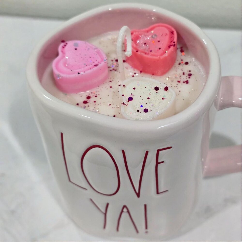 Rae Dunn Pink Heart Handle Mug Candle ✦ Soy Wax Triple Heart Melt ✦ Mother’s Day - Picture 3 of 9